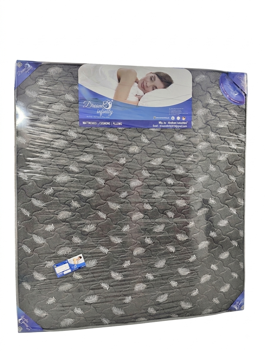 Dream Infinity Comfort Satin and Plus Mattress in grey leaf patterned fabric
