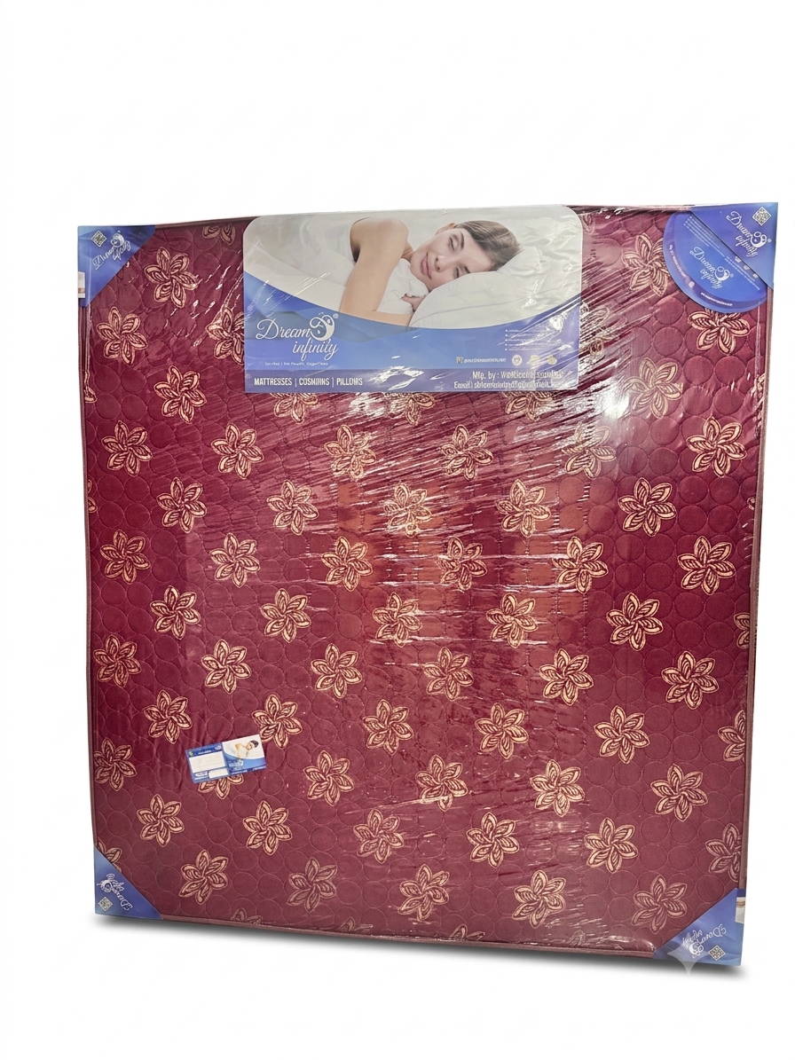 Dream Infinity Ruby Mattress in maroon floral fabric